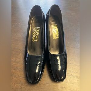 Vintage Ferragamo Heels - Sz 8.5 Black Leather Silver Heel Made In Italy‎